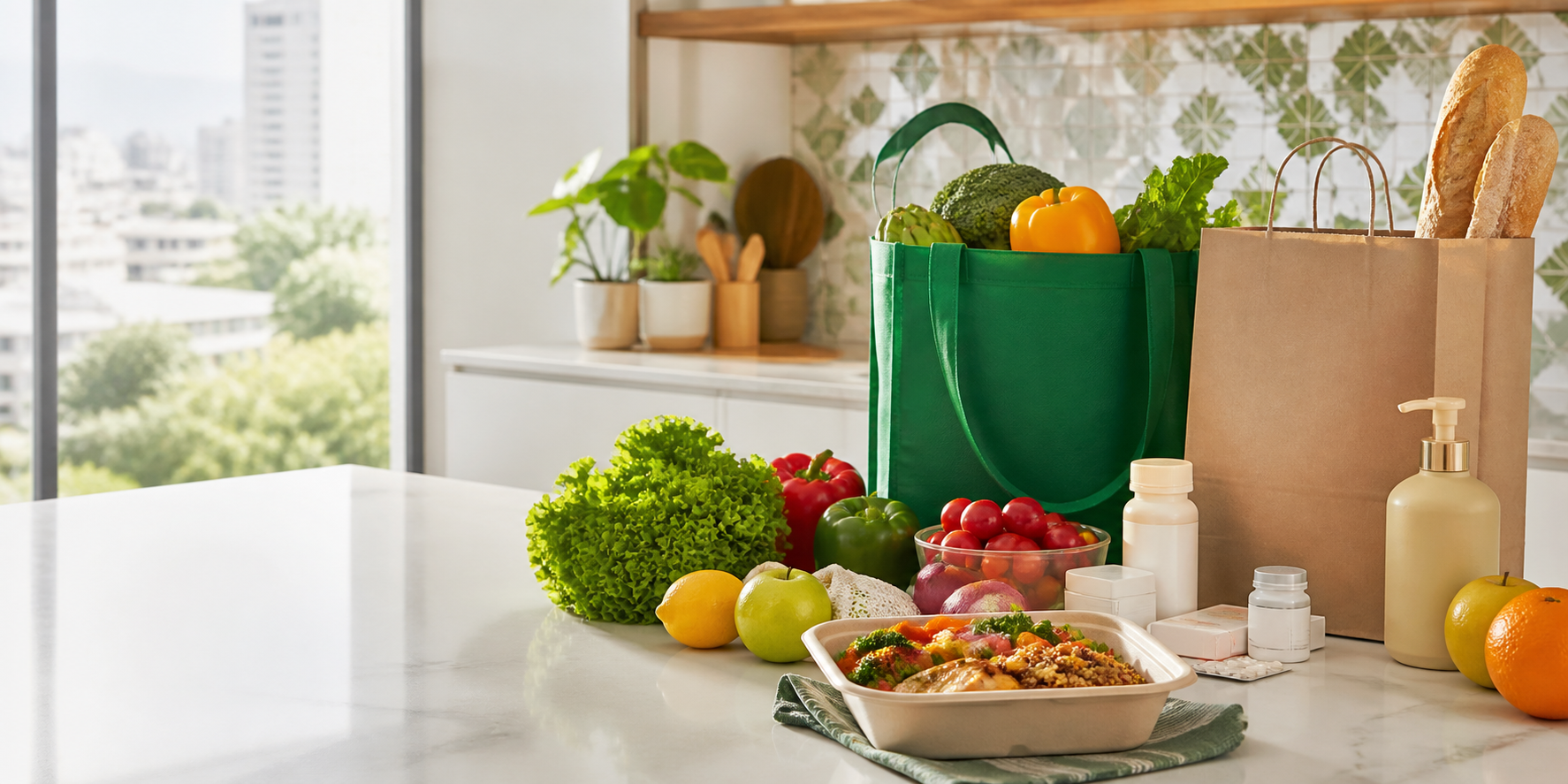 Productos de comida, mercado y farmacia listos para delivery